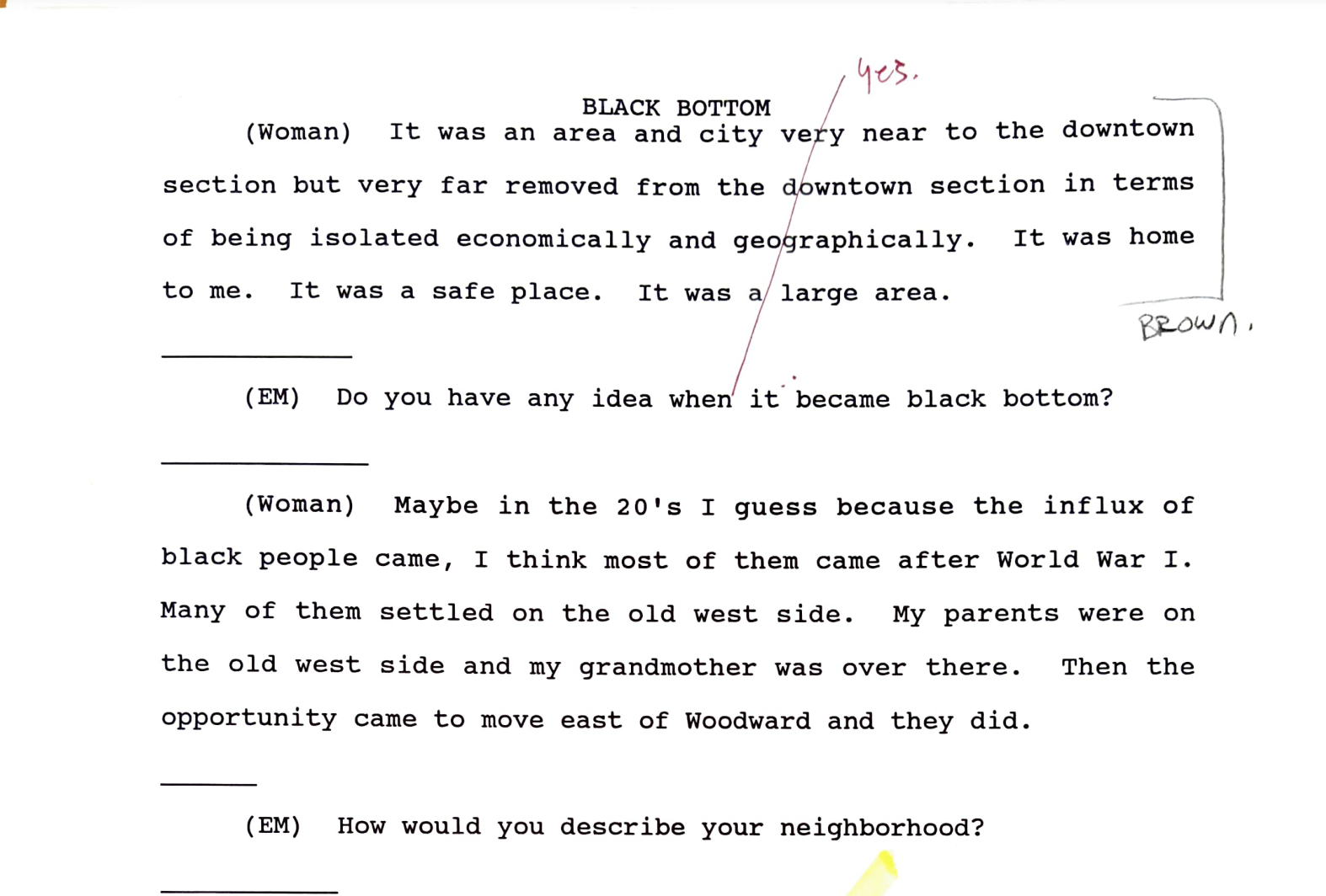 Black Bottom Neighborhood Oral History